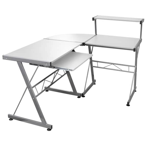 vidaXL nurga arvutilaud, valge, 132 x 112 x 99 cm, tehispuit