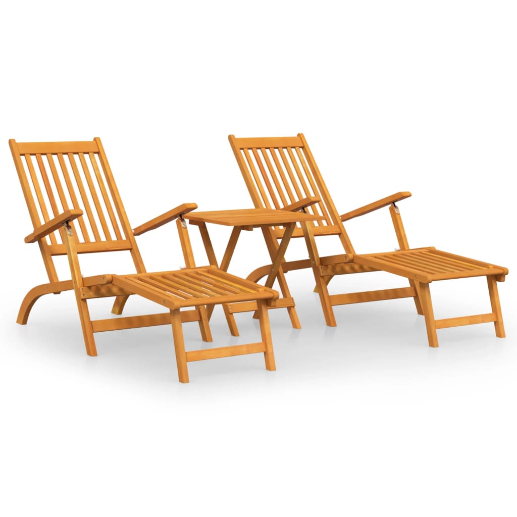 Image of vidaXL Outdoor Deck Chairs with Footrests and Table Solid Wood Acacia