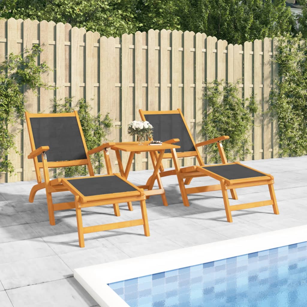 vida XL Garten-Liegestühle 2 Stk. Massivholz Akazie und Textilene