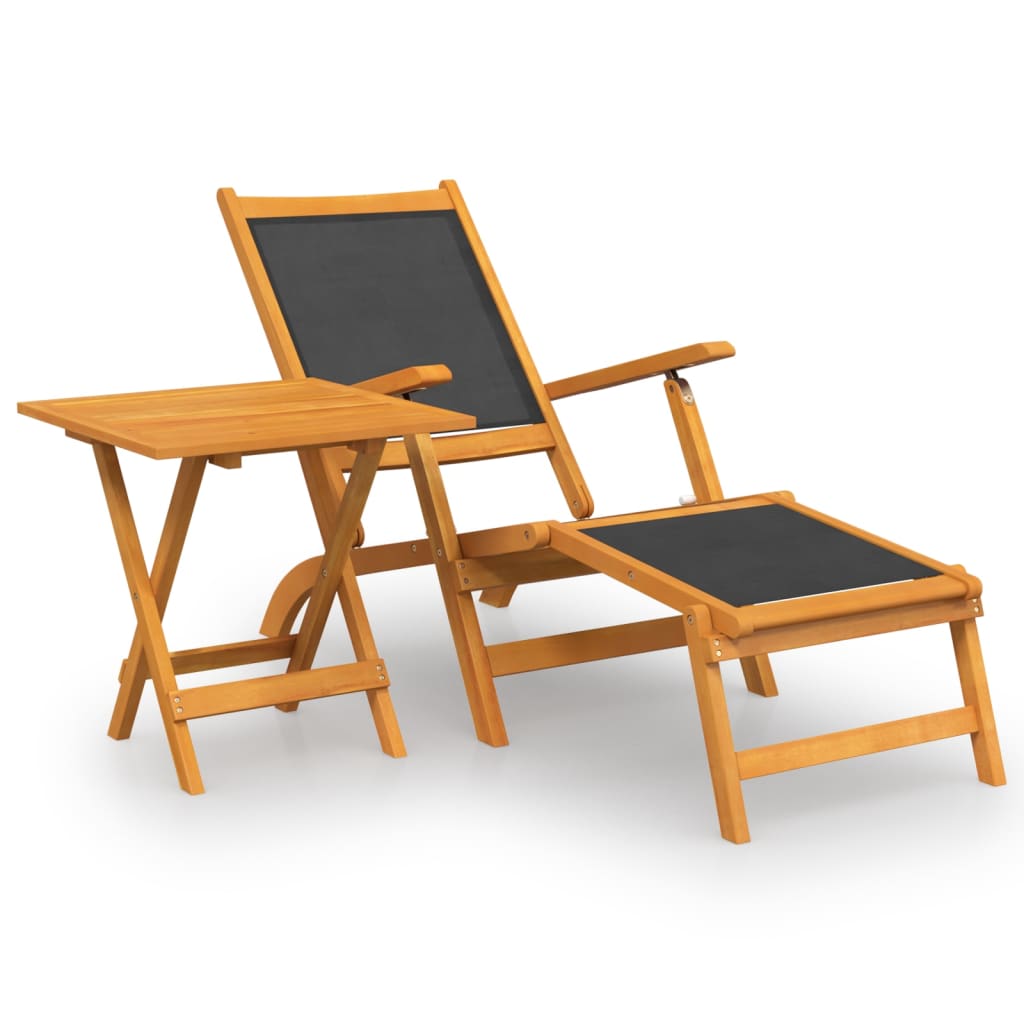 Image of vidaXL Outdoor Deck Chair with Table Solid Wood Acacia and Textilene