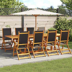 Zložljivi vrtni stoli 8 kosov trden akacijev les in tekstil