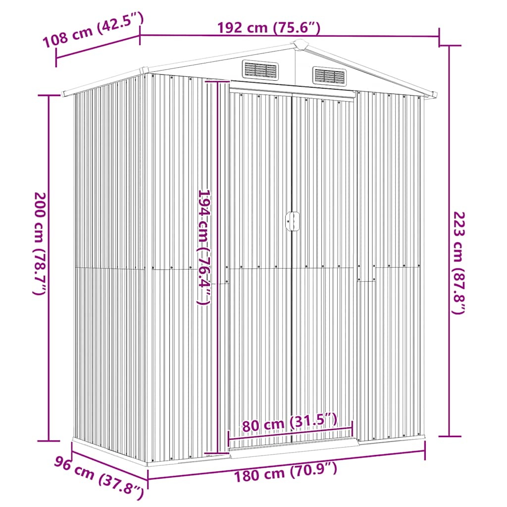 Spacious Galvanized Steel Garden Shed with Lockable Door vidaXL - Picture 36 of 40