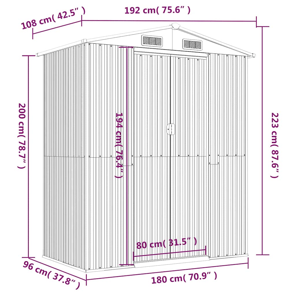 Spacious Galvanized Steel Garden Shed with Lockable Door vidaXL - Picture 8 of 40