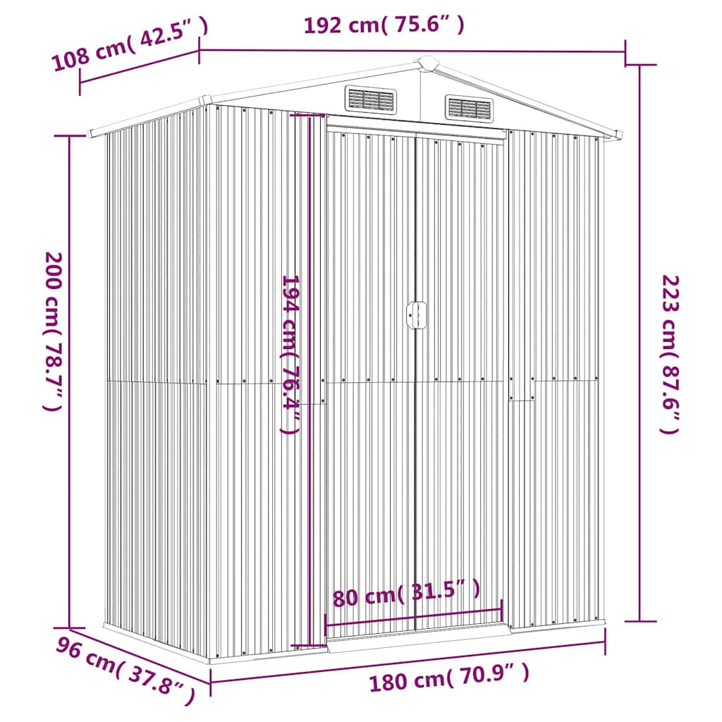 Spacious Galvanized Steel Garden Shed with Lockable Door vidaXL - Picture 15 of 40