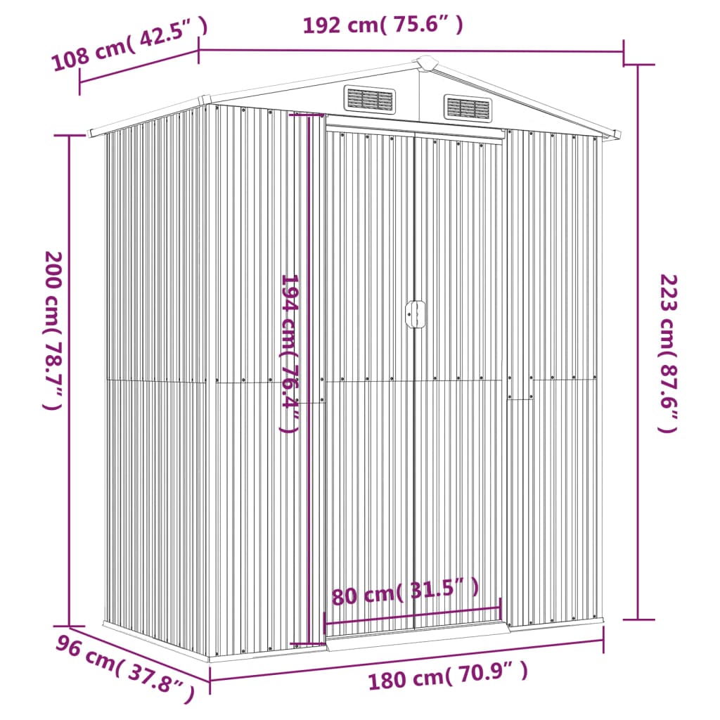 Spacious Galvanized Steel Garden Shed with Lockable Door vidaXL - Picture 29 of 40
