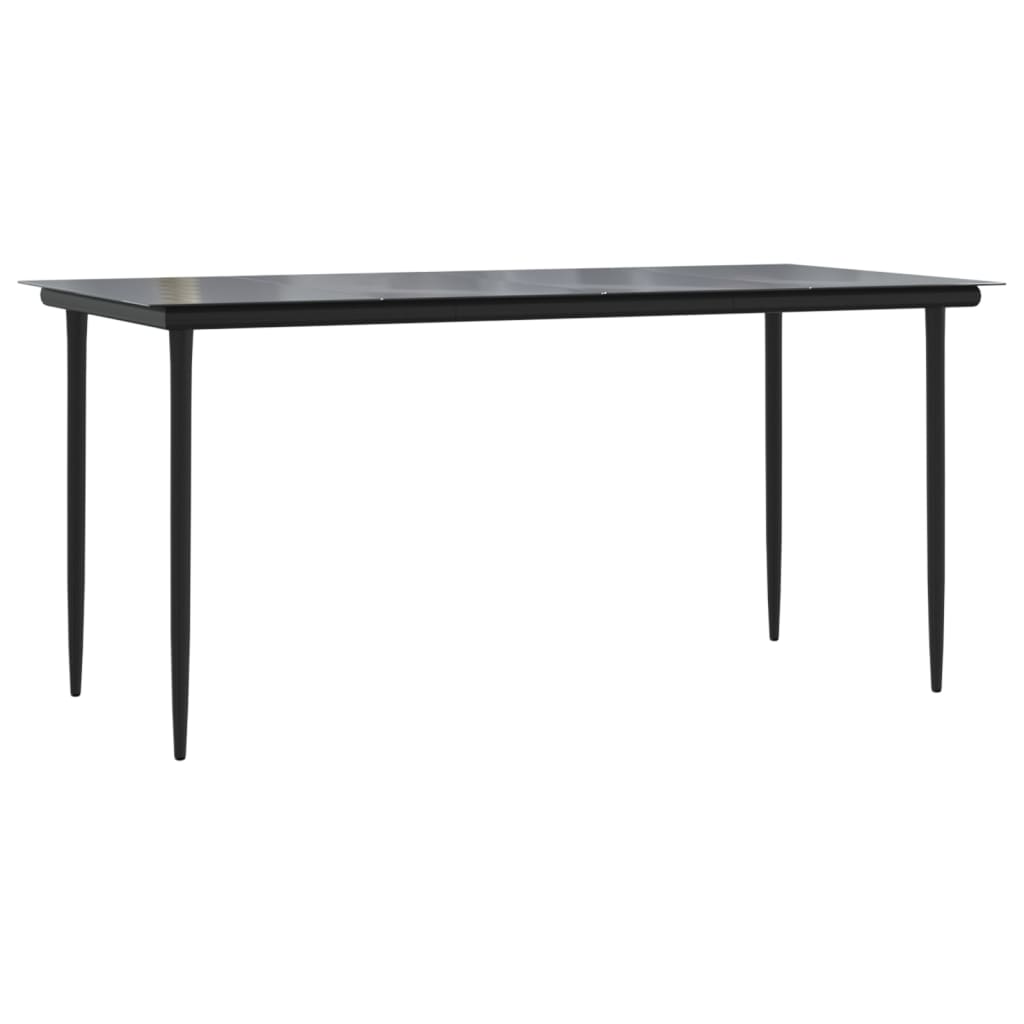  Záhradný jedálenský stôl čierny 160x80x74cm oceľ a tvrdené sklo