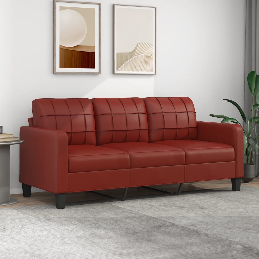 vida XL 3-Sitzer-Sofa Weinrot 180 cm Kunstleder