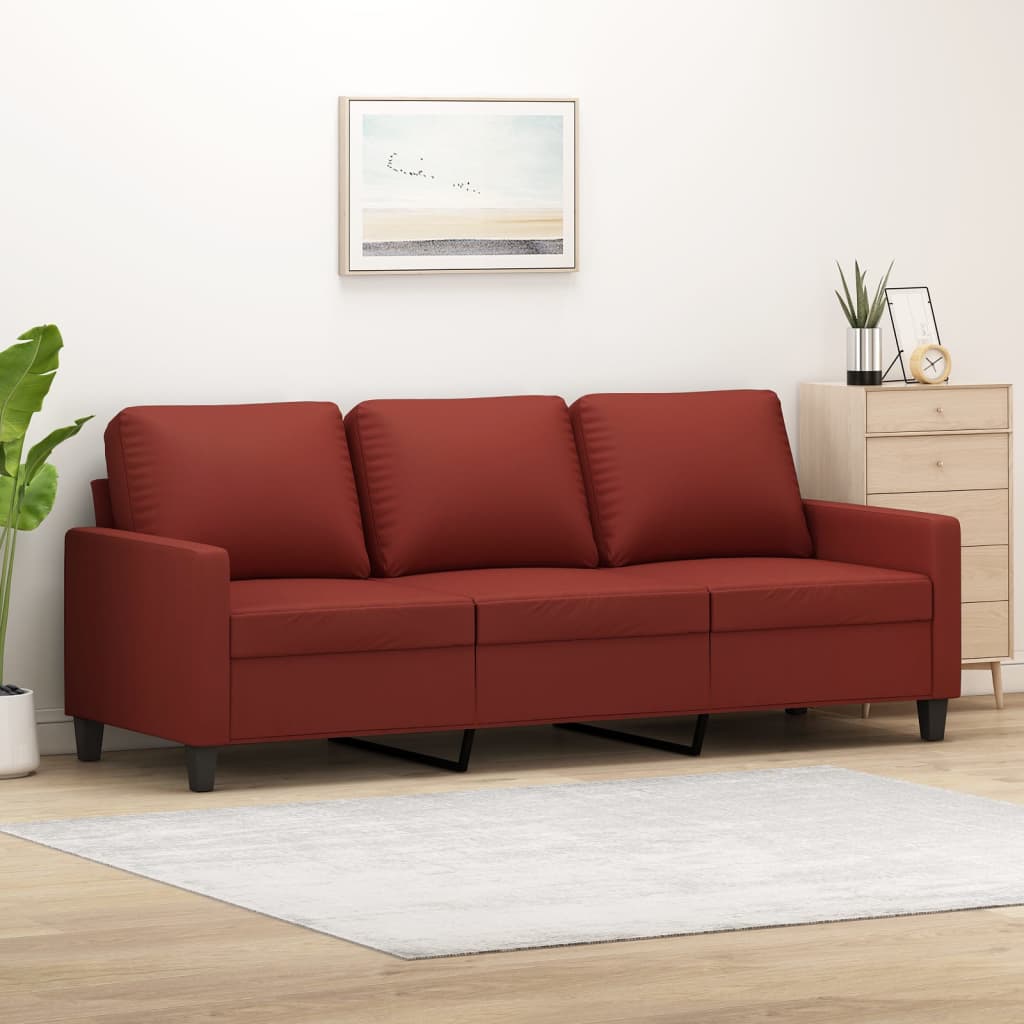 vida XL 3-Sitzer-Sofa Weinrot 180 cm Kunstleder