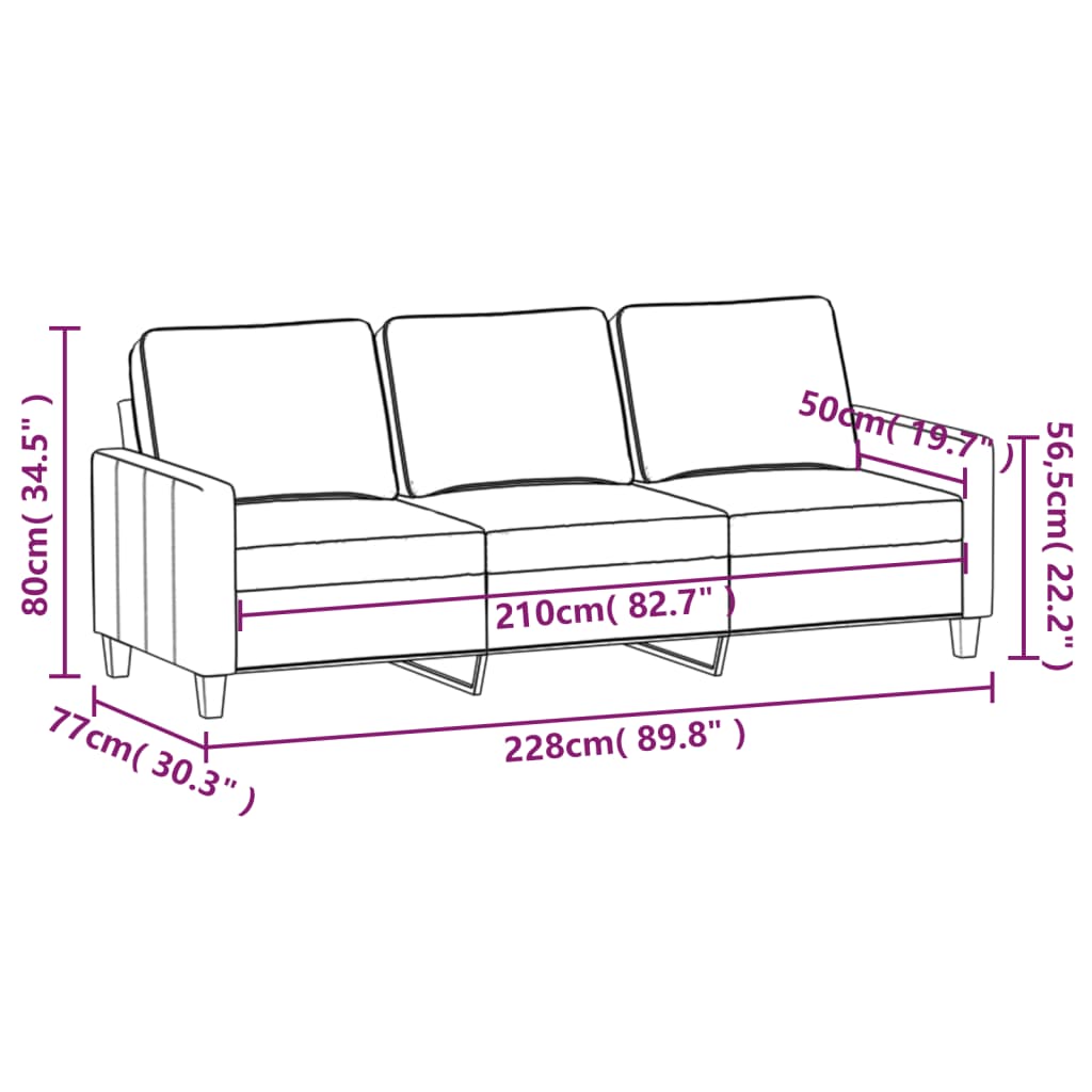 Trivietė sofa, rudos spalvos, 210cm, audinys | Stepinfit.lt