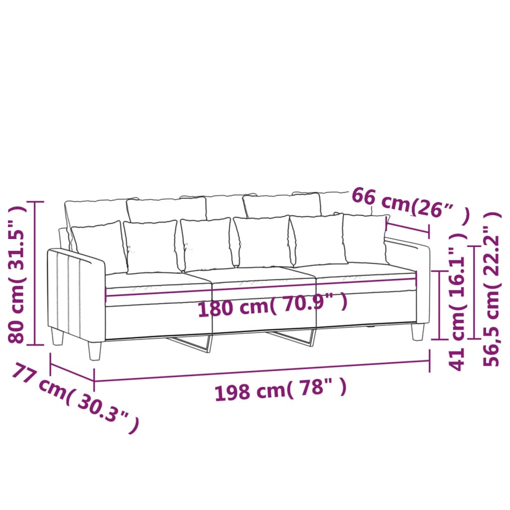 3-Sitzer-Sofa Dunkelgrau 180 cm Stoff | Stepinfit