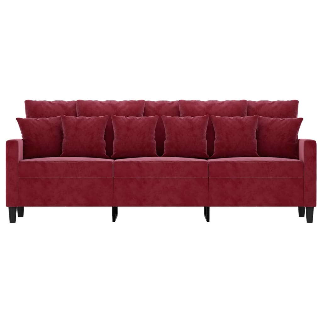 vidaXL Canapé à 3 places Rouge bordeaux 180 cm Velours