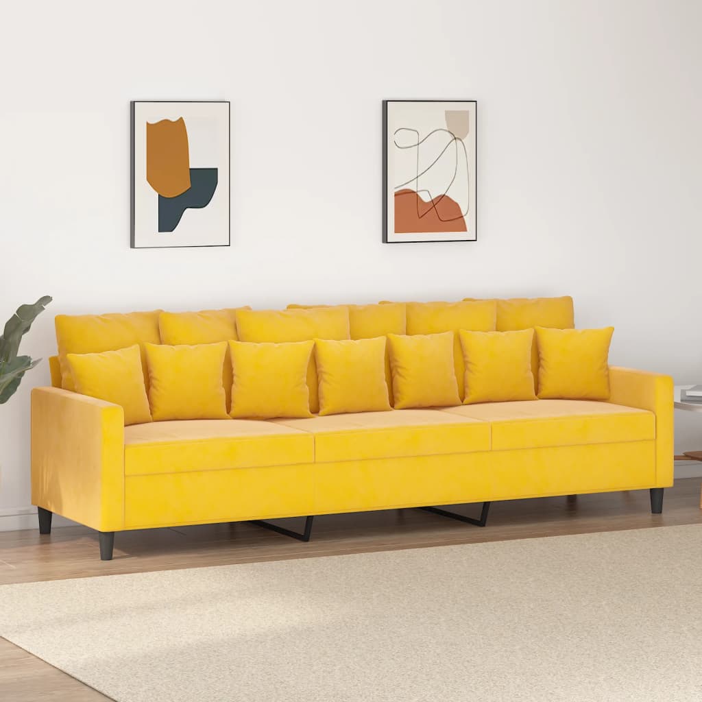 Trivietė sofa, geltonos spalvos, 210cm, aksomas | Stepinfit.lt