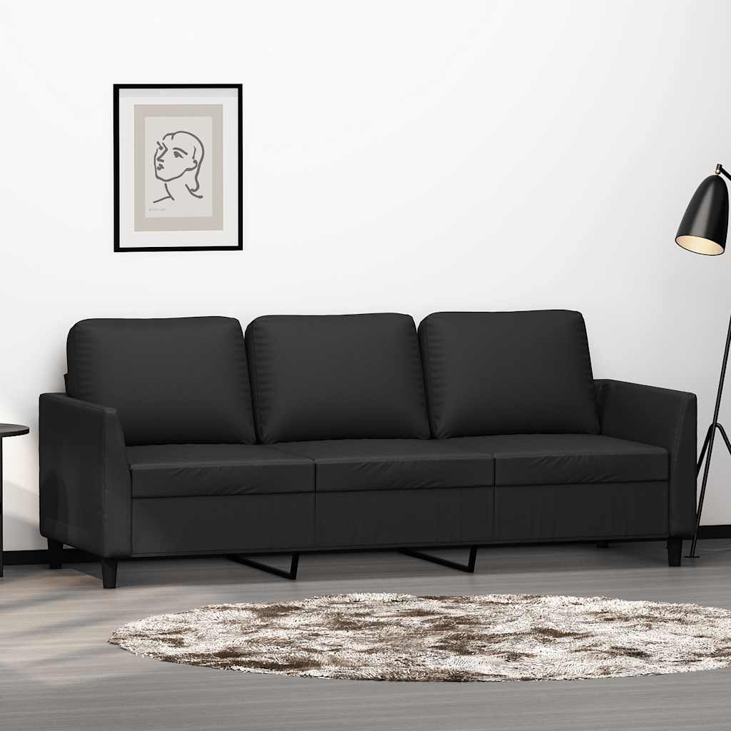vida XL 3-Sitzer-Sofa Schwarz 180 cm Kunstleder