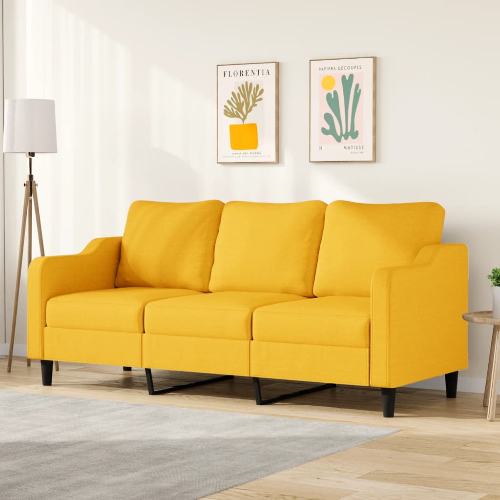 vidaXL Sofá de 3 lugares 180 cm tecido amarelo-claro