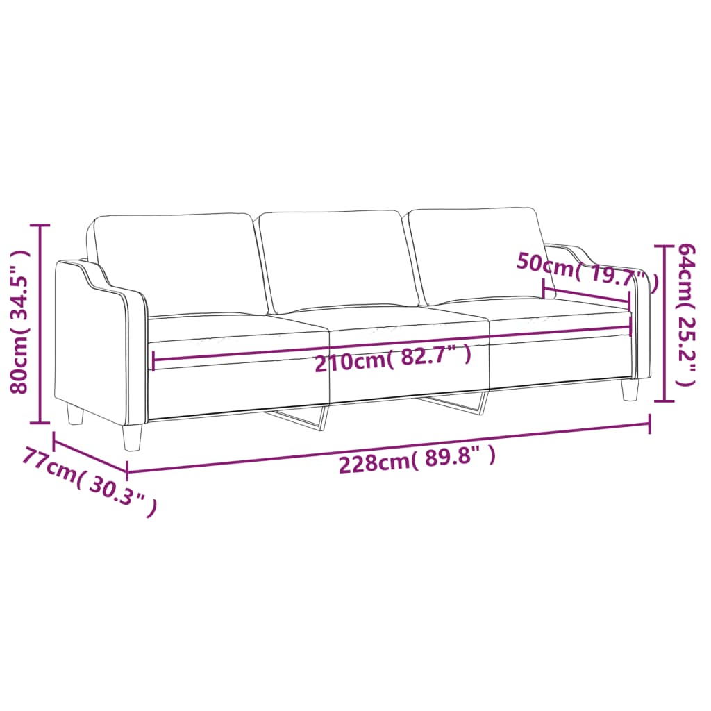 Canapea cu 3 locuri, taupe, 210 cm, material textil