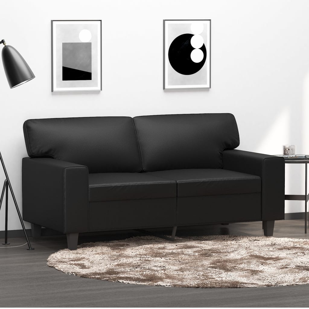 Dvivietė sofa, juodos spalvos, 120cm, dirbtinė oda | Stepinfit.lt