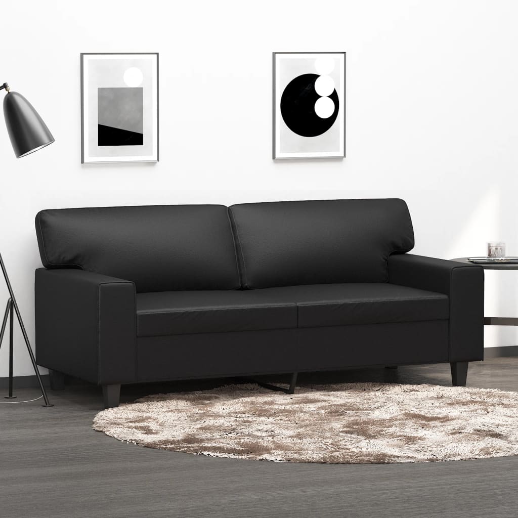 Dvivietė sofa, juodos spalvos, 140cm, dirbtinė oda | Stepinfit.lt