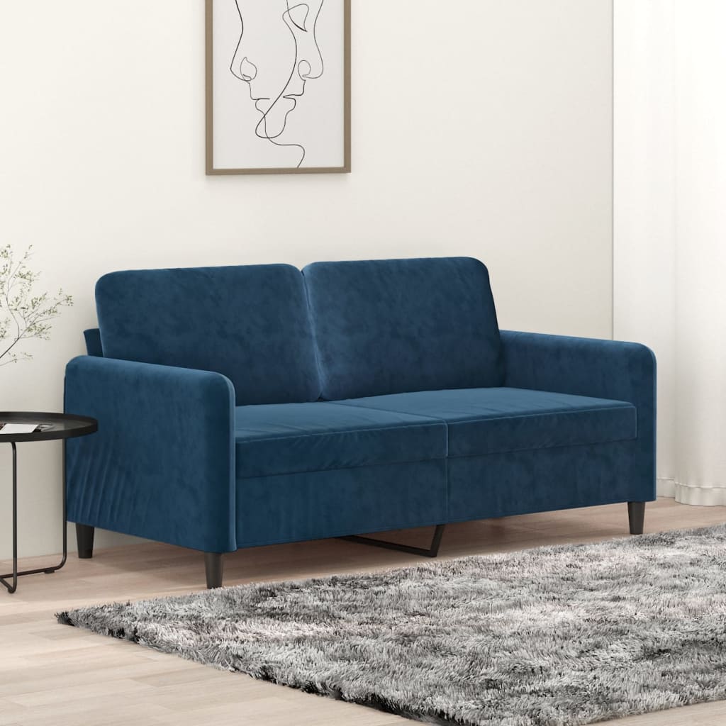 vidaXL Sofa 2-osobowa, niebieski, 140 cm, tapicerowana aksamitem