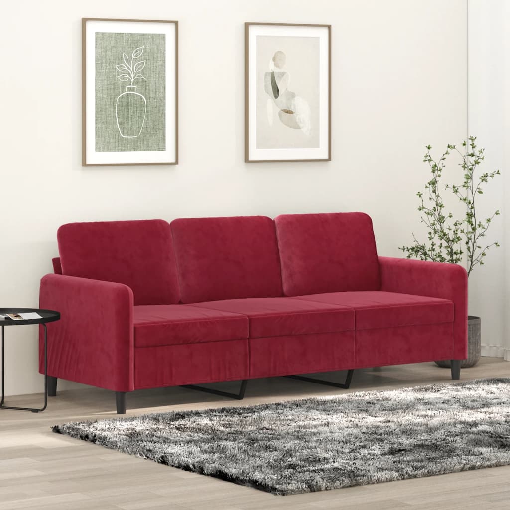 vidaXL Sofa 3-osobowa, winna czerwień, 180 cm, obita aksamitem