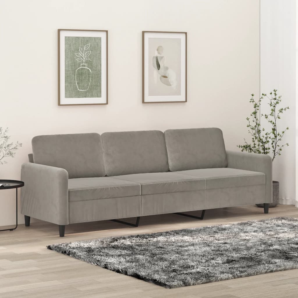 vidaXL Sofa 3-osobowa, jasnoszary, 210 cm, obita aksamitem