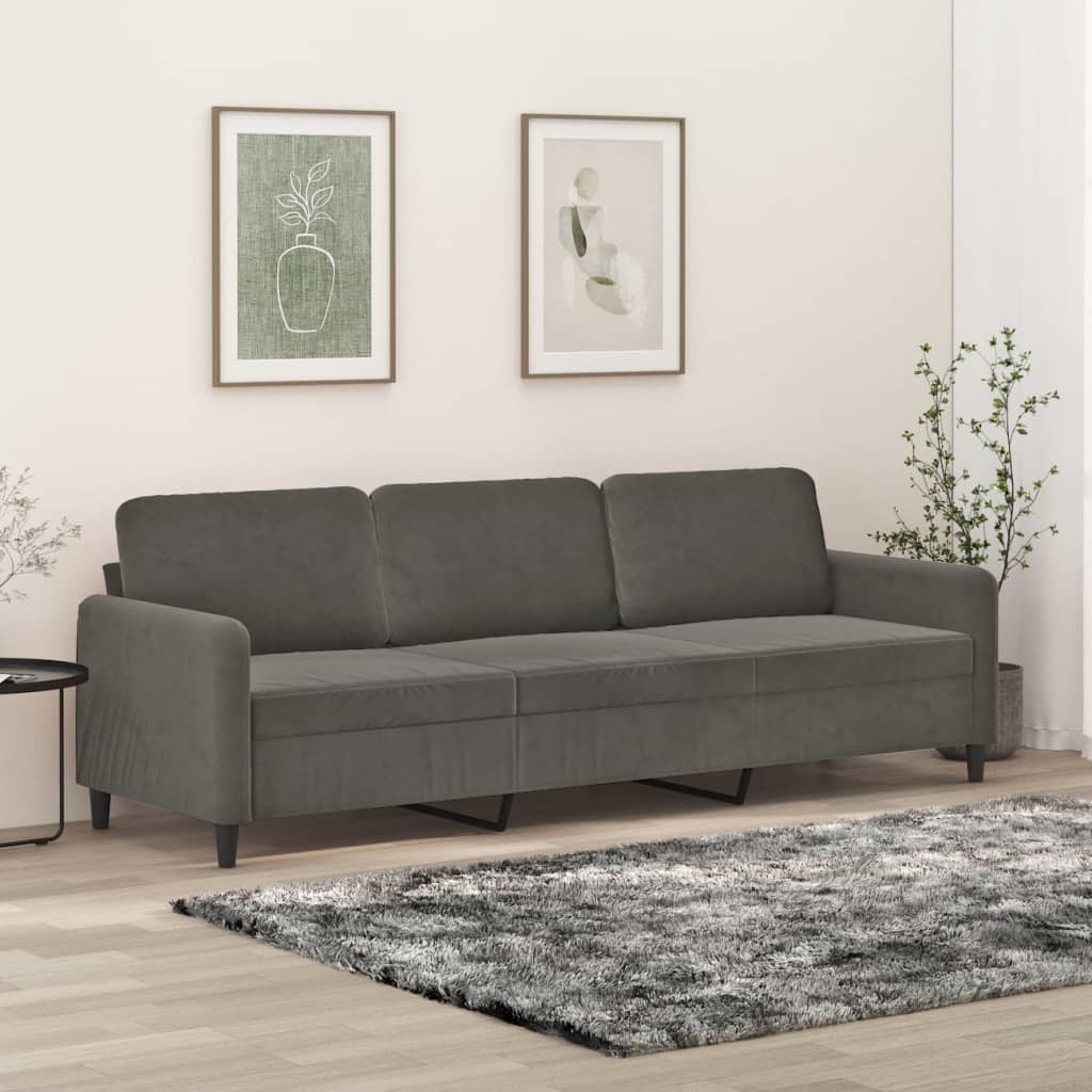 Trivietė sofa, tamsiai pilkos spalvos, 210cm, aksomas | Stepinfit.lt