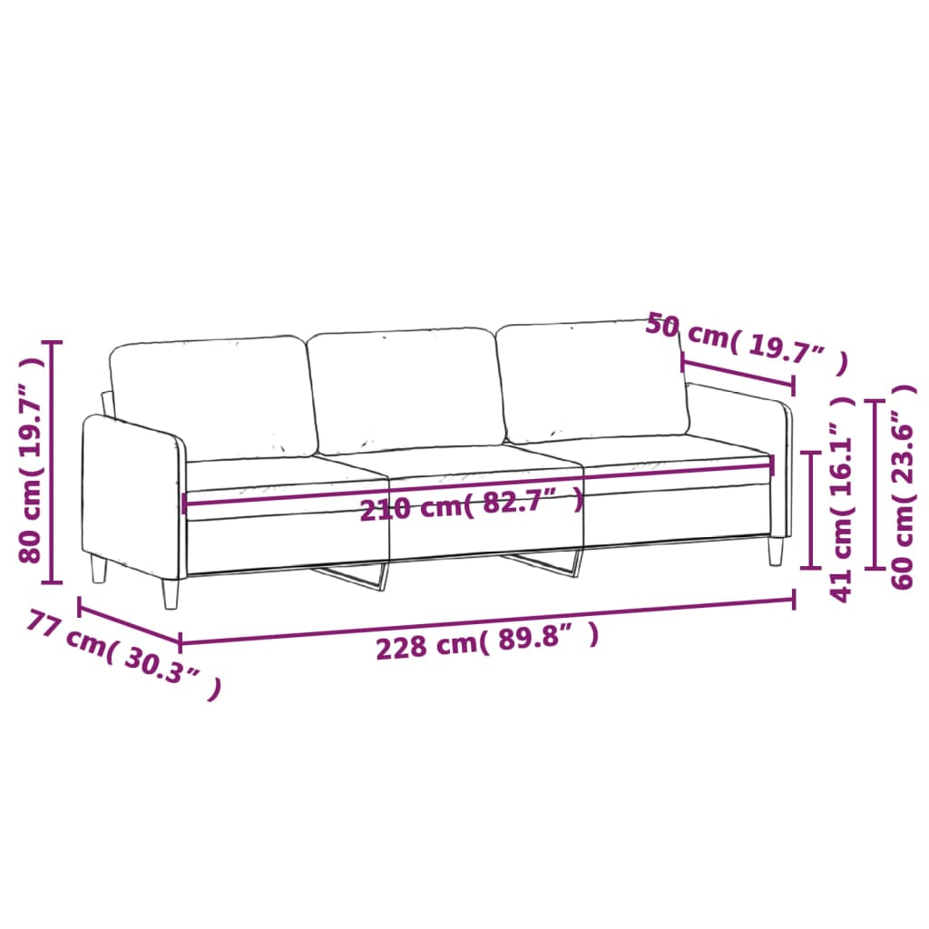 Trivietė sofa, rožinės spalvos, 210cm, audinys | Stepinfit.lt