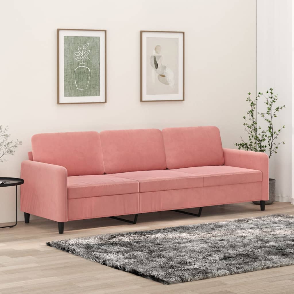 vidaXL Sofa 3-osobowa, różowa, 210 cm, obita aksamitem