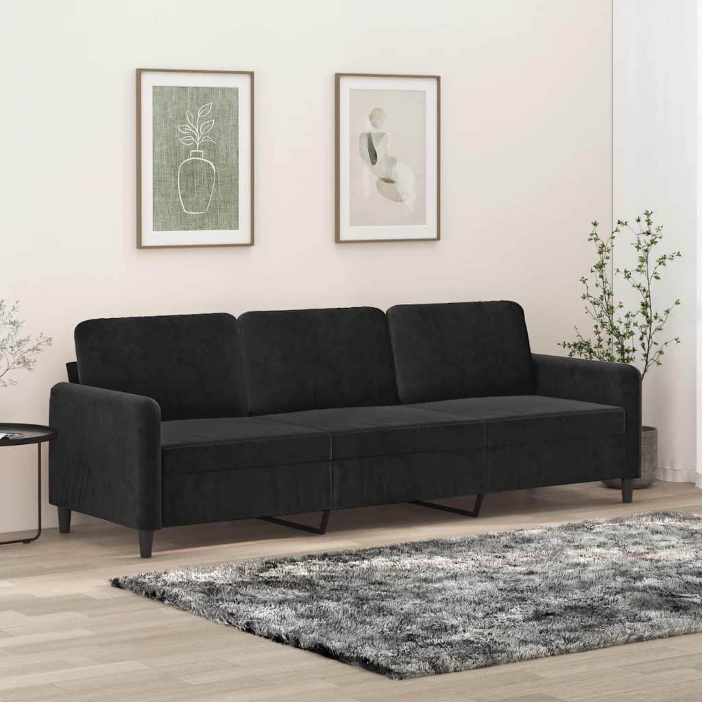 vidaXL Sofa 3-osobowa, czarny, 210 cm, obita aksamitem