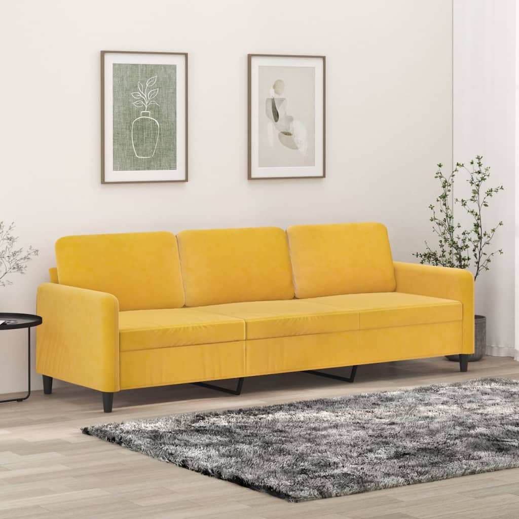 vidaXL Sofa 3-osobowa, żółty, 210 cm, tapicerowana aksamitem