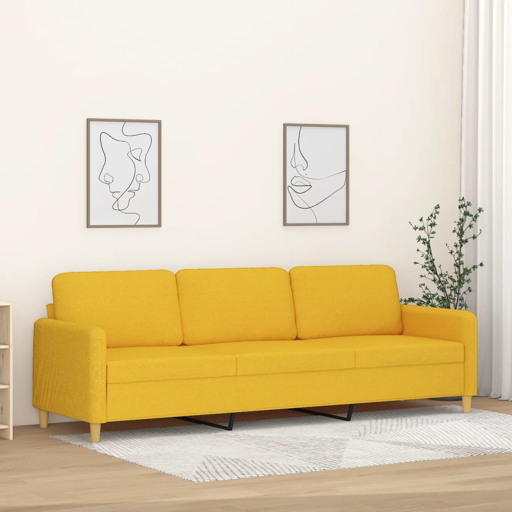 vidaXL Sofá de 3 lugares 210 cm tecido amarelo-claro