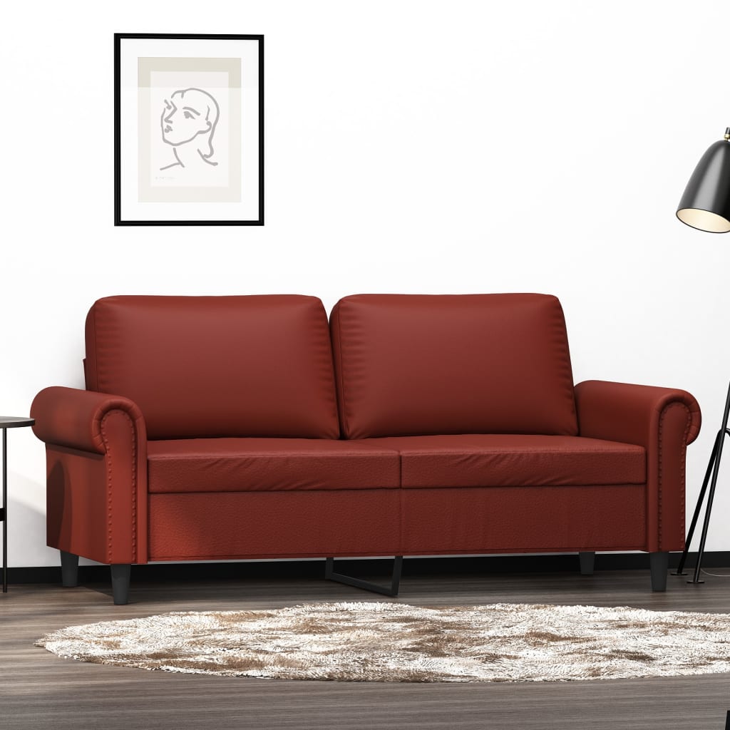 vidaXL Sofá de 2 lugares 140 cm couro artificial vermelho tinto