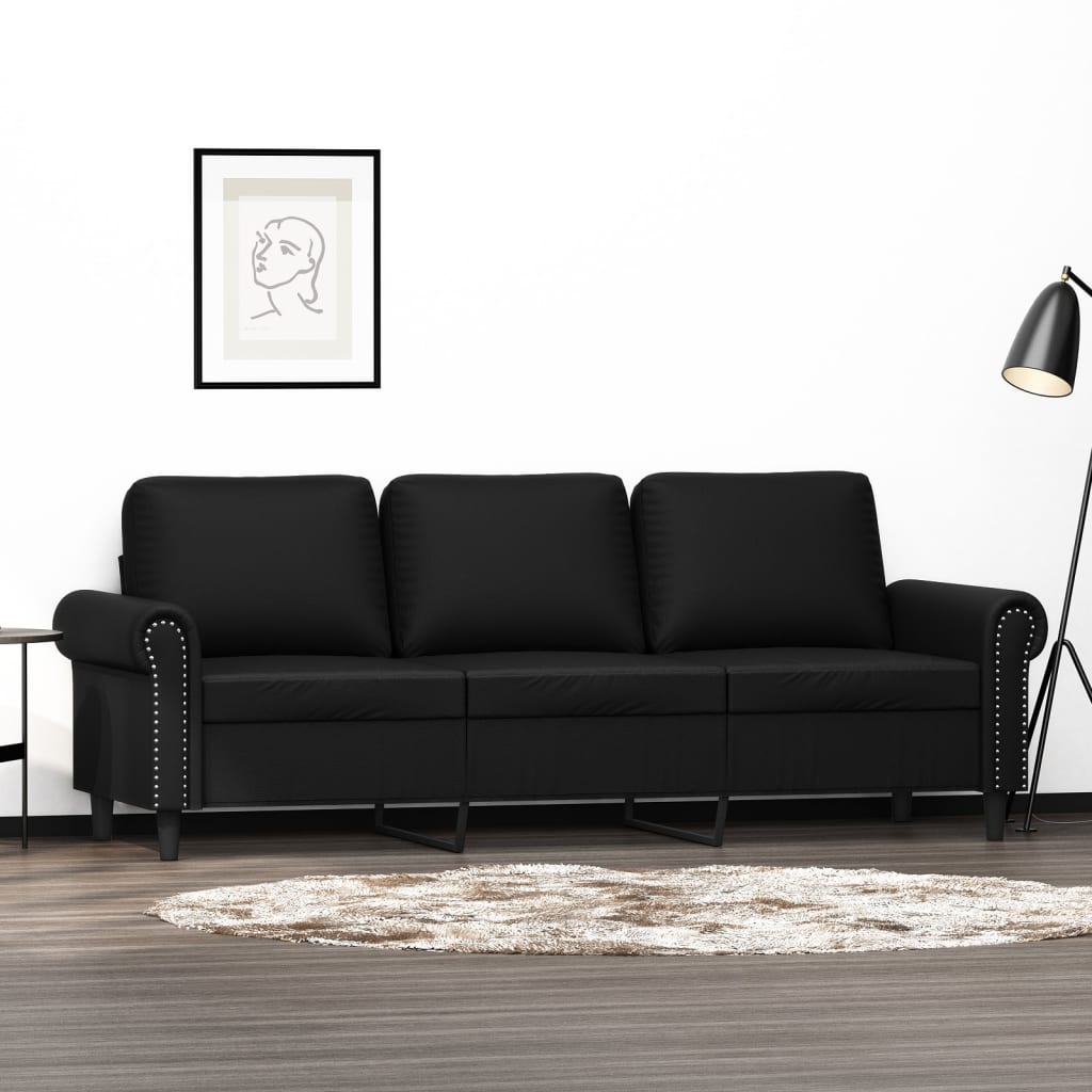 trīsvietīgs dīvāns, melns, 180 cm, mākslīgā āda | Stepinfit.lv