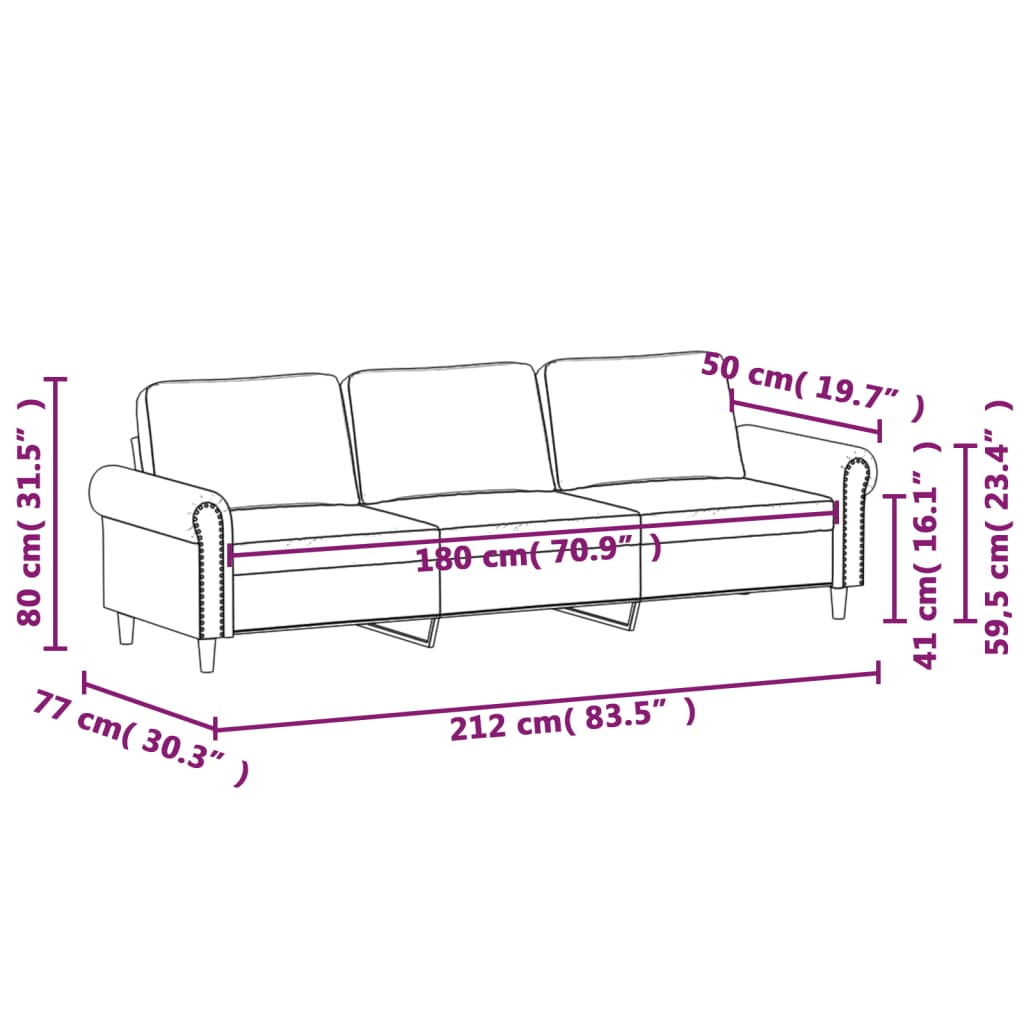 trīsvietīgs dīvāns, krēmkrāsas, 180 cm, mākslīgā āda | Stepinfit.lv