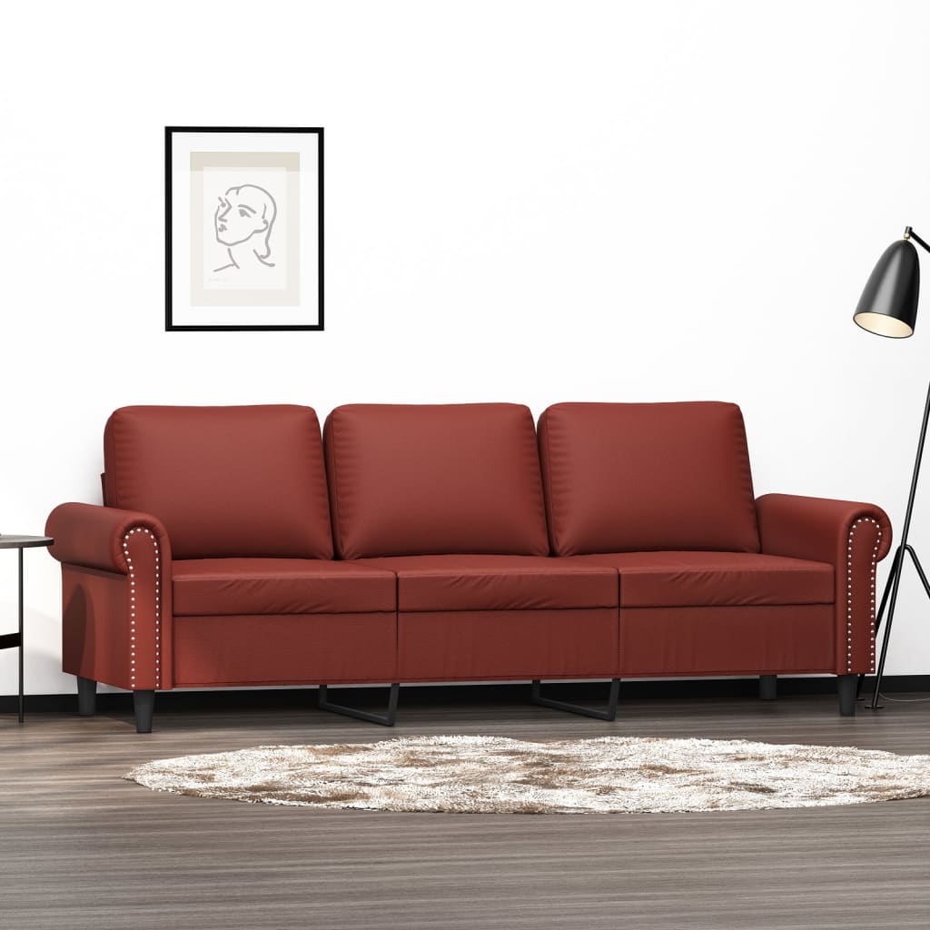 vida XL 3-Sitzer-Sofa Weinrot 180 cm Kunstleder