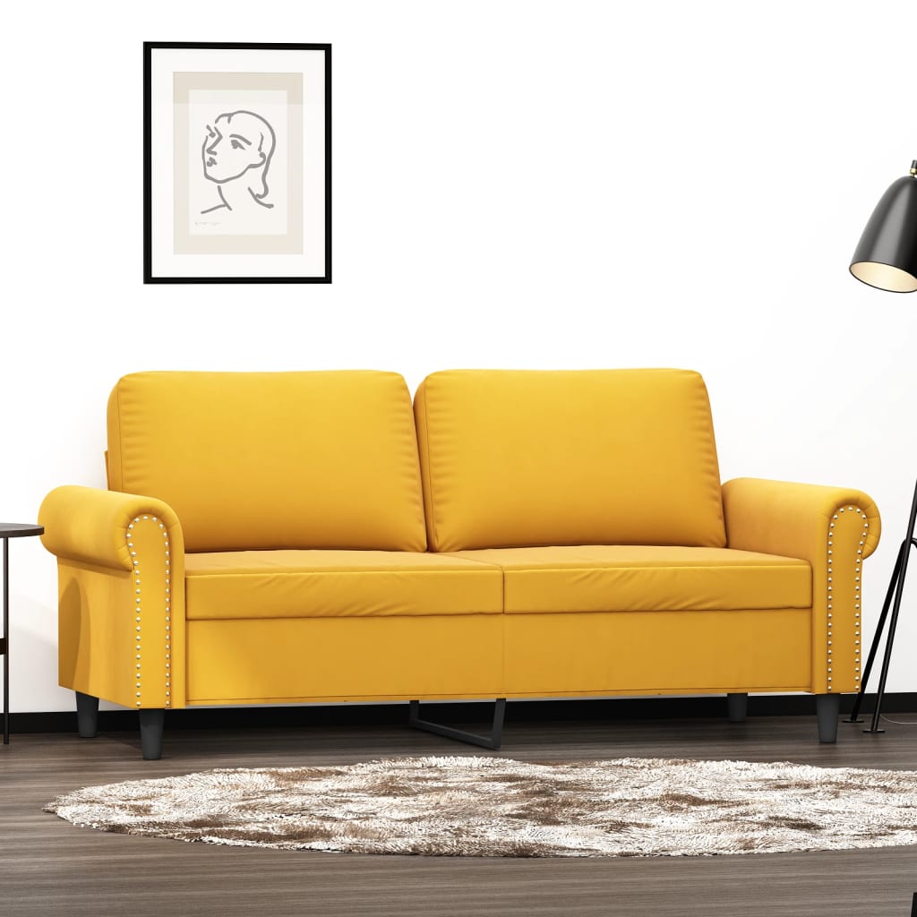 Dvivietė sofa, geltonos spalvos, 140cm, aksomas | Stepinfit.lt