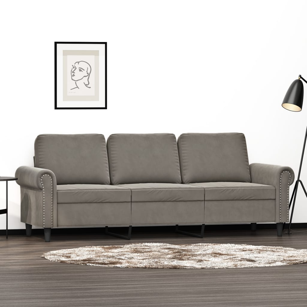 vida XL 3-Sitzer-Sofa Hellgrau 180 cm Samt