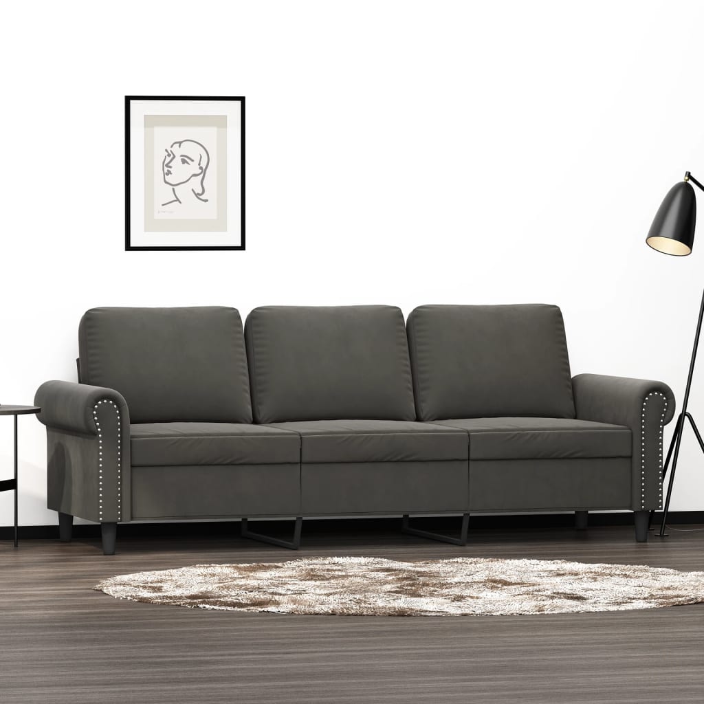 trīsvietīgs dīvāns, tumši pelēks, 180 cm, samts | Stepinfit.lv