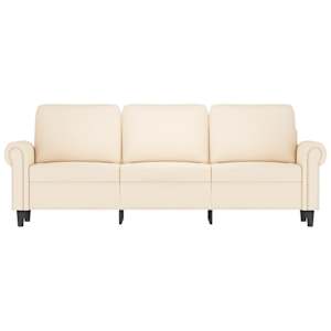 vidaXL Trivietė sofa, kreminės spalvos, 180cm, aksomas