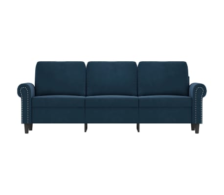 vidaXL Trivietė sofa, mėlynos spalvos, 180cm, aksomas
