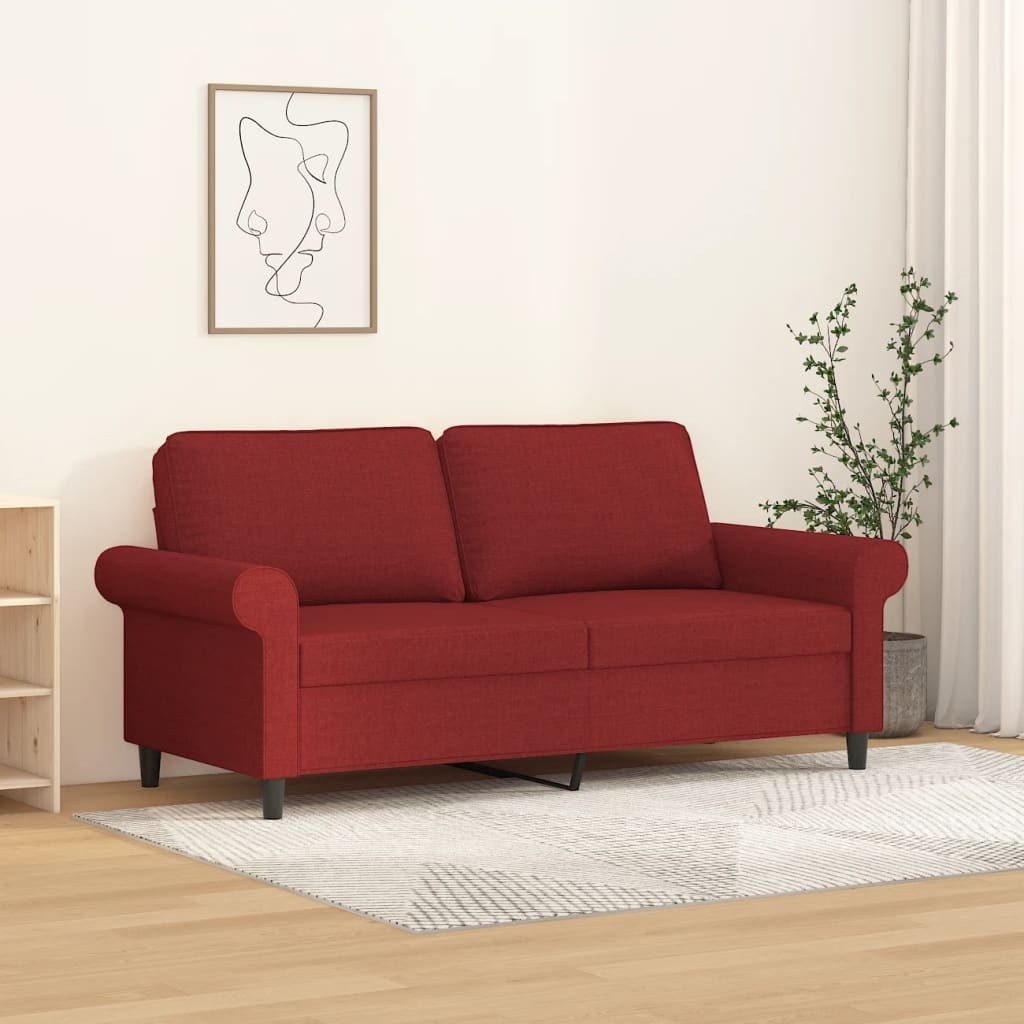 vidaXL Sofá de 2 lugares tecido 140 cm vermelho tinto