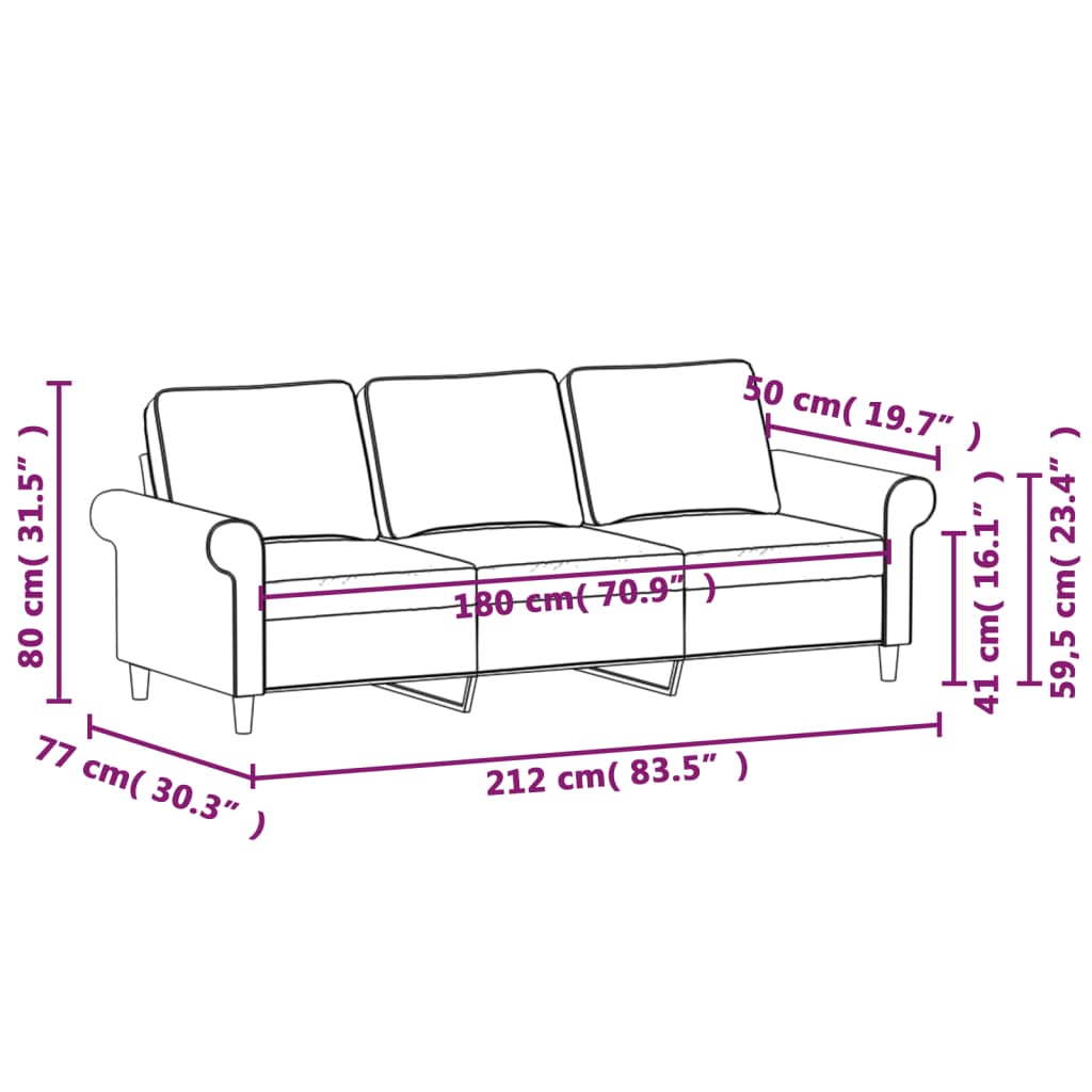 3-Sitzer-Sofa Creme 180 cm Stoff-8