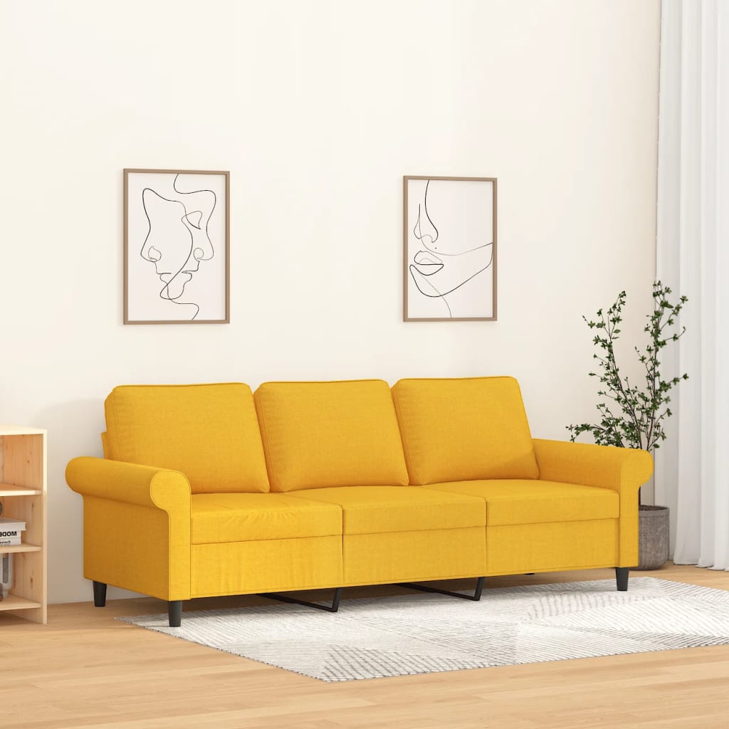 vida XL 3-Sitzer-Sofa Hellgelb 180 cm Stoff