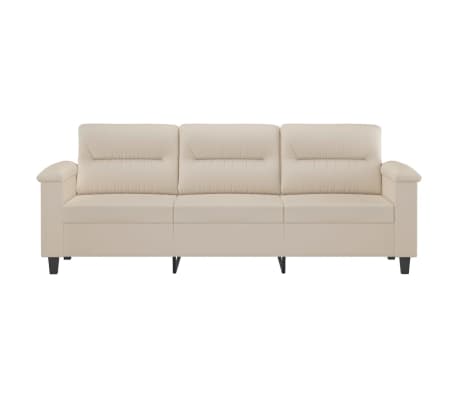 vidaXL Trivietė sofa, kreminės spalvos, 180cm, mikropluo&scaron;to audinys