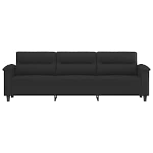 vidaXL Trivietė sofa, juodos spalvos, 210cm, mikropluo&scaron;to audinys