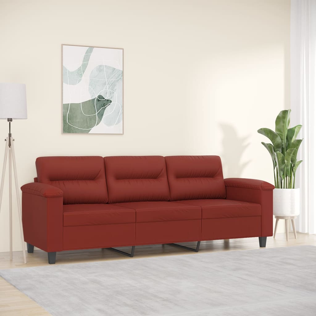 vidaXL Sofá de 3 lugares 180 cm couro artificial vermelho tinto