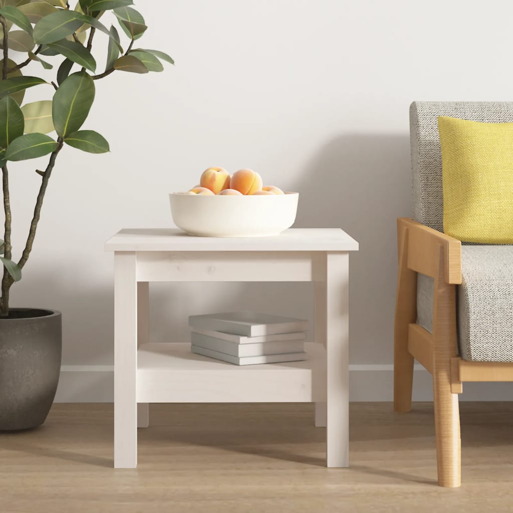 vidaXL Măsuță de cafea, alb, 45x45x40 cm, lemn masiv de pin 45x45x40 imagine noua 2022