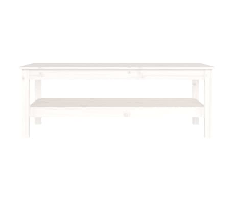 vidaXL Kavos staliukas, baltas, 110x50x40cm, pu&scaron;ies medienos masyvas