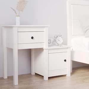 Nočna omarica bela 79,5x38x65,5 cm trdna borovina