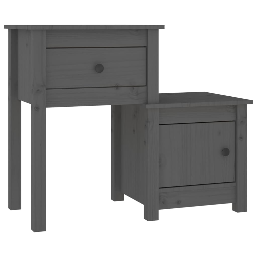 vidaXL Noptiere, 2 buc., gri, 79,5x38x65,5 cm, lemn masiv de pin