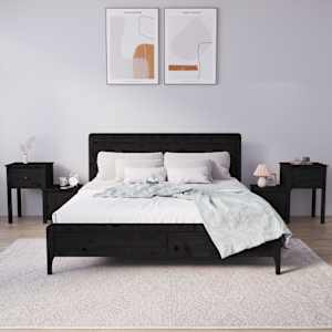 Nočna omarica 2 kosa črna 79,5x38x65,5 cm trdna borovina